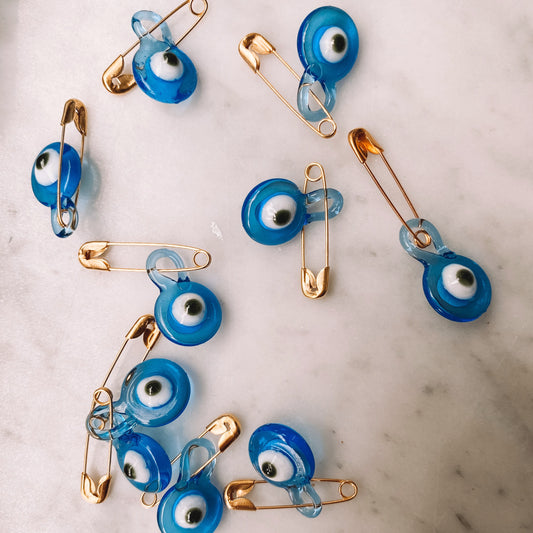 SMALL ROUND SHAPE EVIL EYE PROTECTION SAFETY PIN