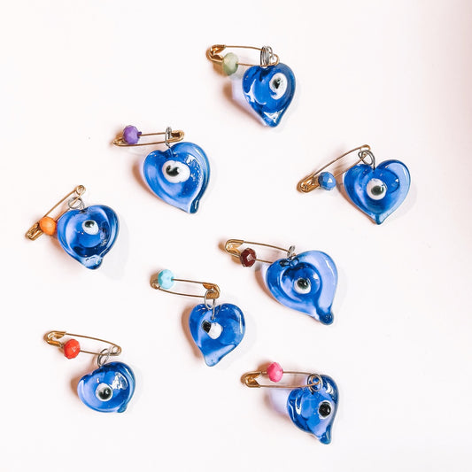 LARGE HEART SHAPE EVIL EYE PROTECTION SAFETY PIN