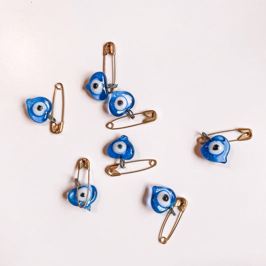 SMALL HEART SHAPE EVIL EYE PROTECTION SAFETY PIN